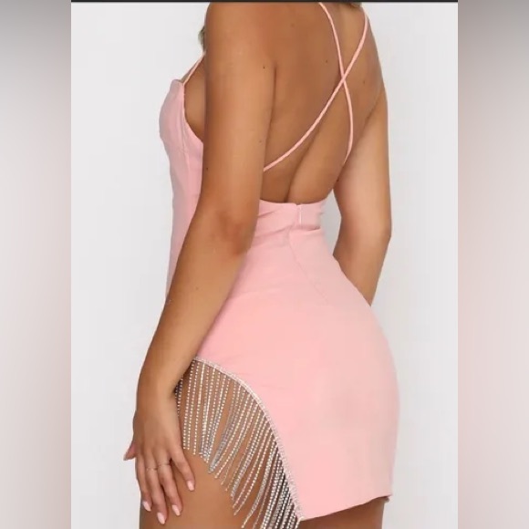 White Fox Boutique Pink Sparkle Fringe Backless Mini Dress - Picture 2 of 5